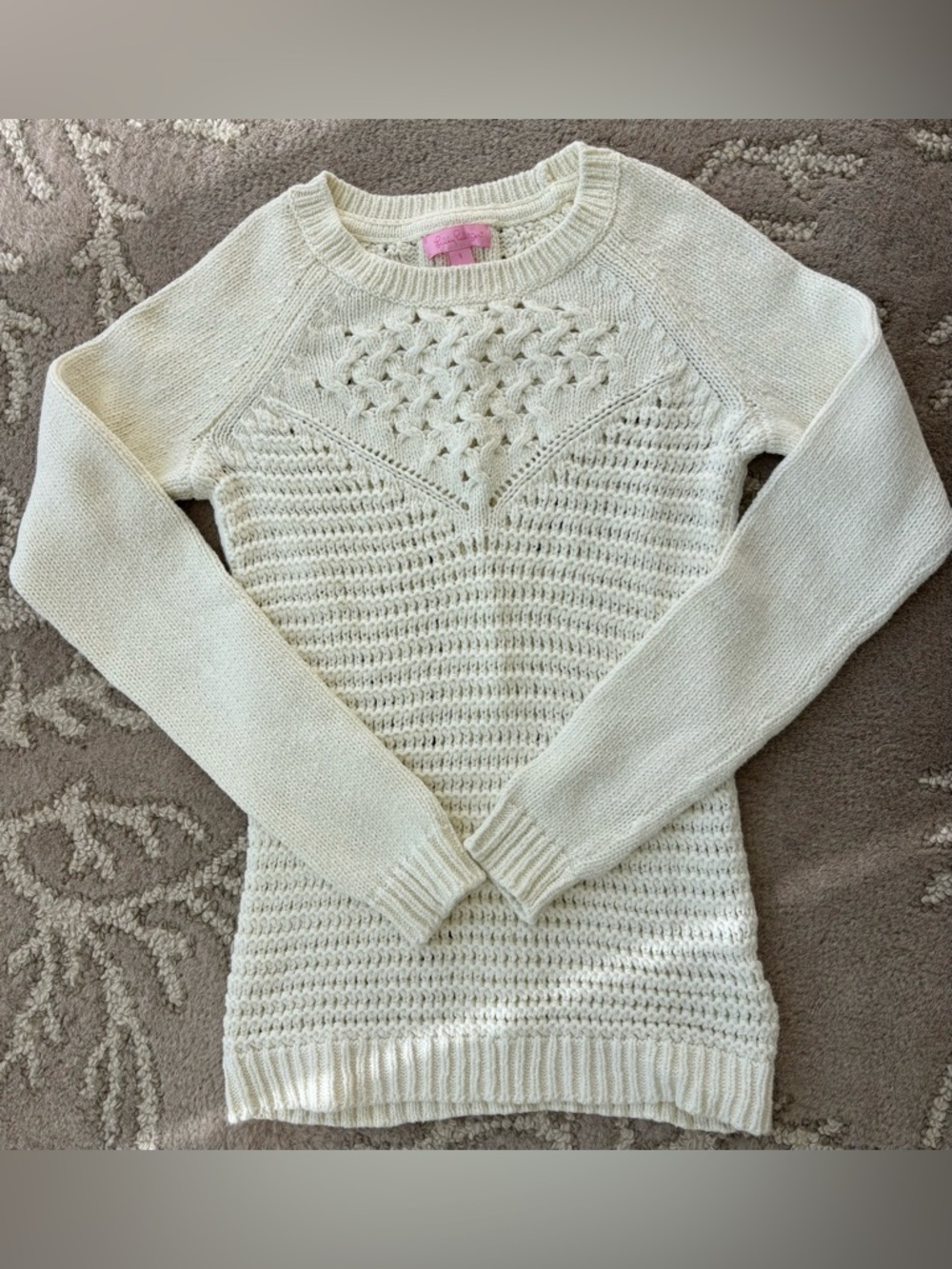 Lilly Pulitzer Cream Open-Knit Crewneck Sweater